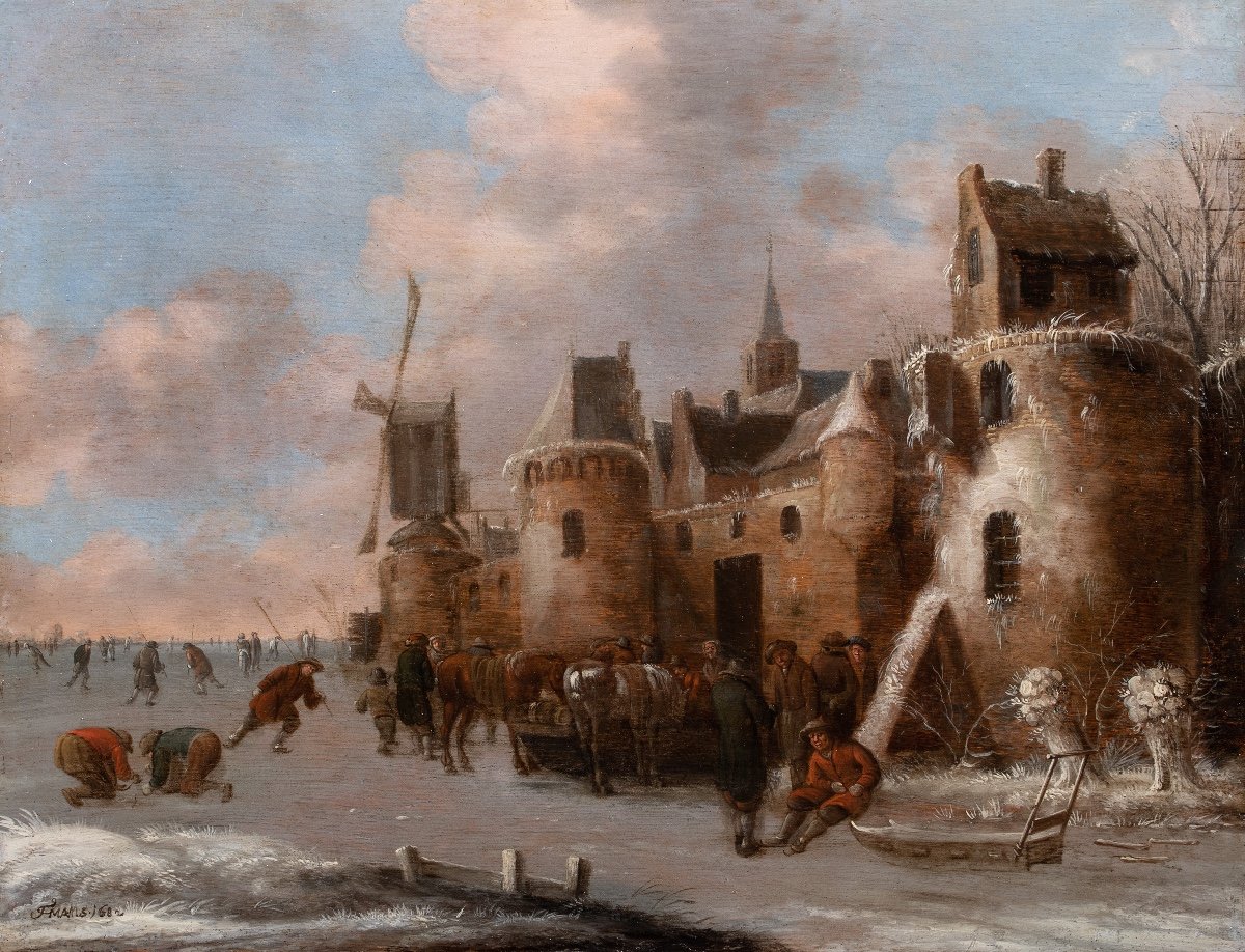 Skaters And Merchants In Front Of The Ramparts Of Haarlem By Thomas Heeremans, 1681-photo-2