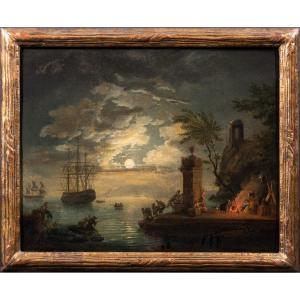 Marine au clair de lune , atelier de Joseph Vernet , fin du 18 è siècle