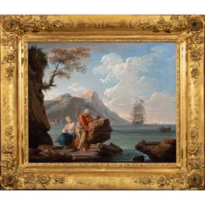 Couple de pêcheurs , atelier de Joseph Vernet , 18 è siècle