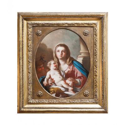 Virgin And Child With Saint John The Baptist By Francesco De Mura Naples 18 Th