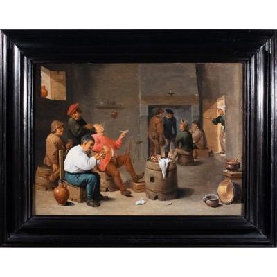 Fumeurs dans un intérieur , atelier de David Teniers , Flandre 17è Siècle 
