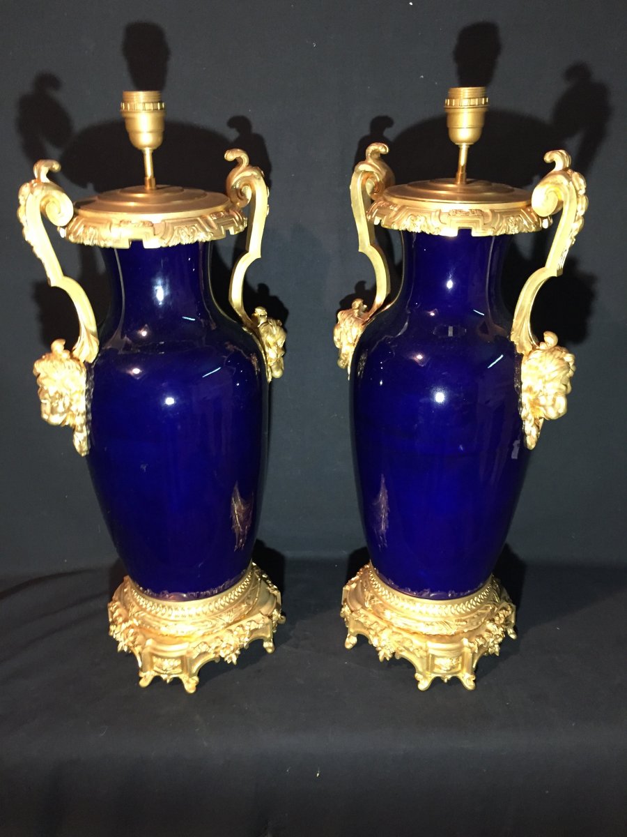 Large Pair Of Sèvres Porcelain Lamps XIXth Century-photo-7