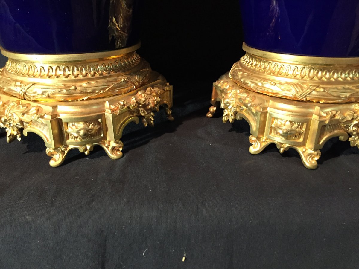 Large Pair Of Sèvres Porcelain Lamps XIXth Century-photo-8