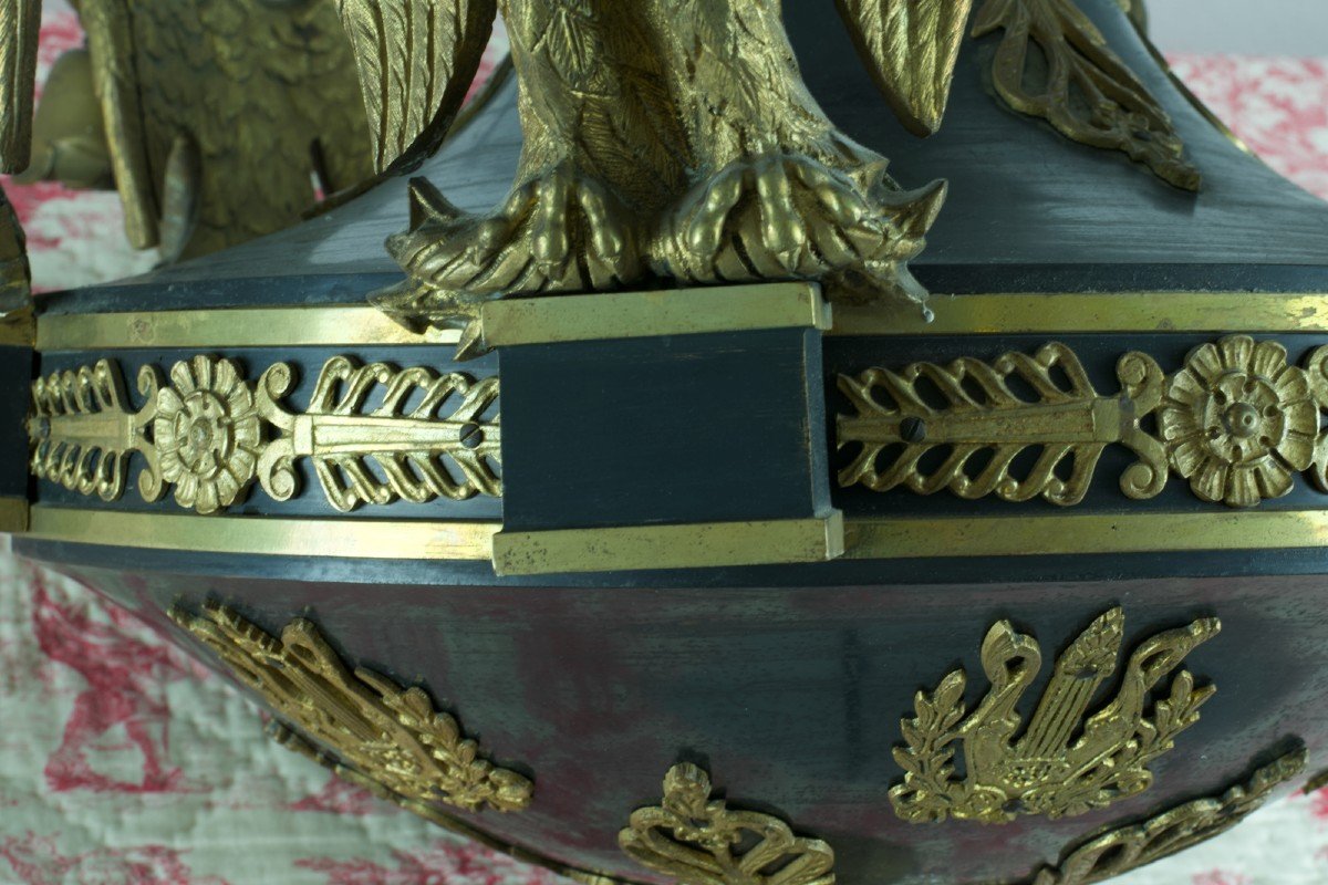 Old Large Empire Chandelier Napoleon Imperial Eagle Gilt Bronze Palmettes Sheet Metal-photo-7