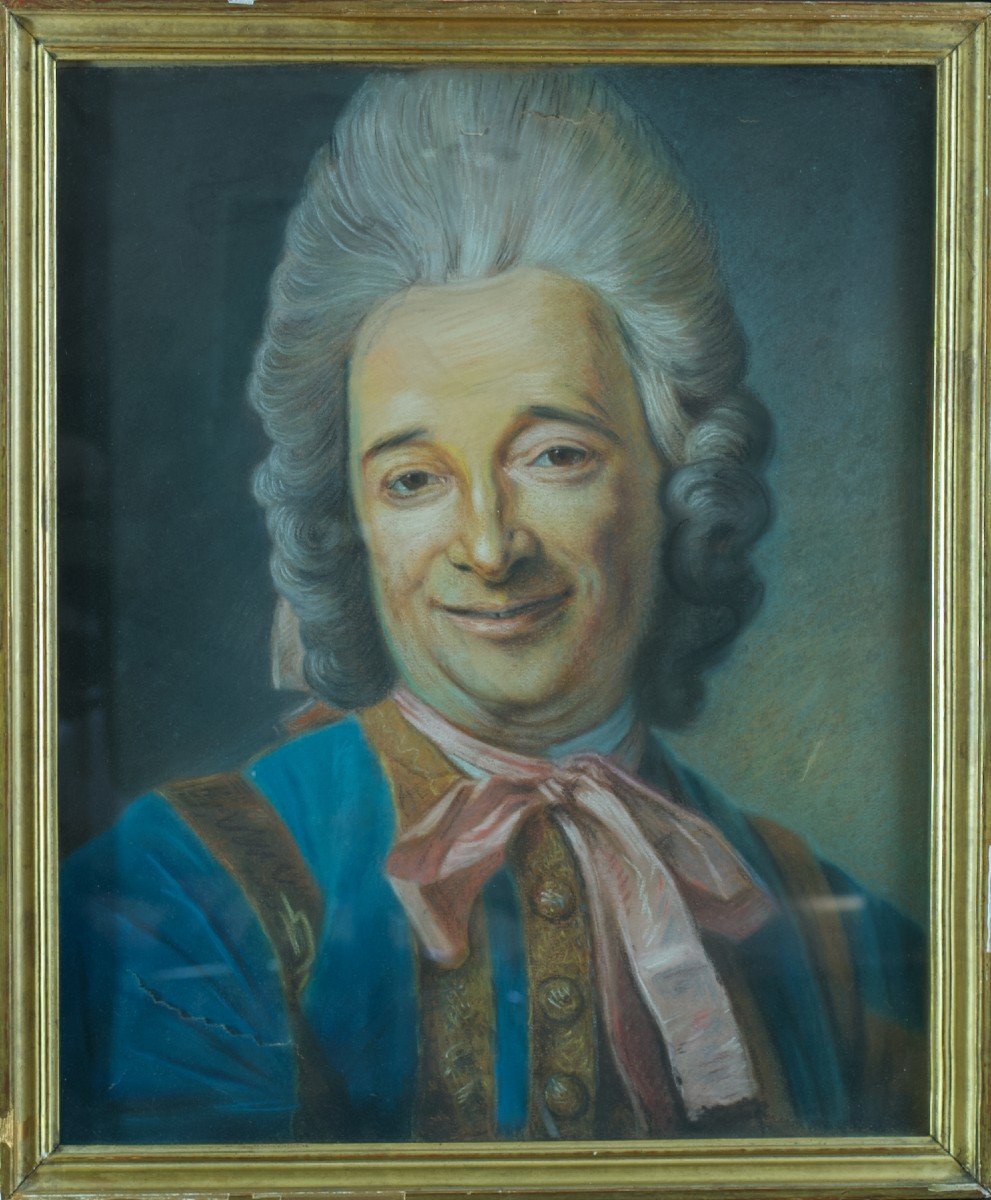 Quentin La Tour  Ancien Tableau Portrait d'Homme Perruque Musicien 18 ème Pastel
