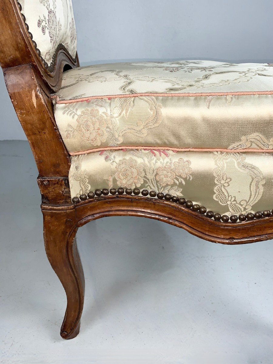 Old Chair 18th Louis XV Carved Wood Silk Molded Walnut Midi Chauffeuse 1750 X 2-photo-3