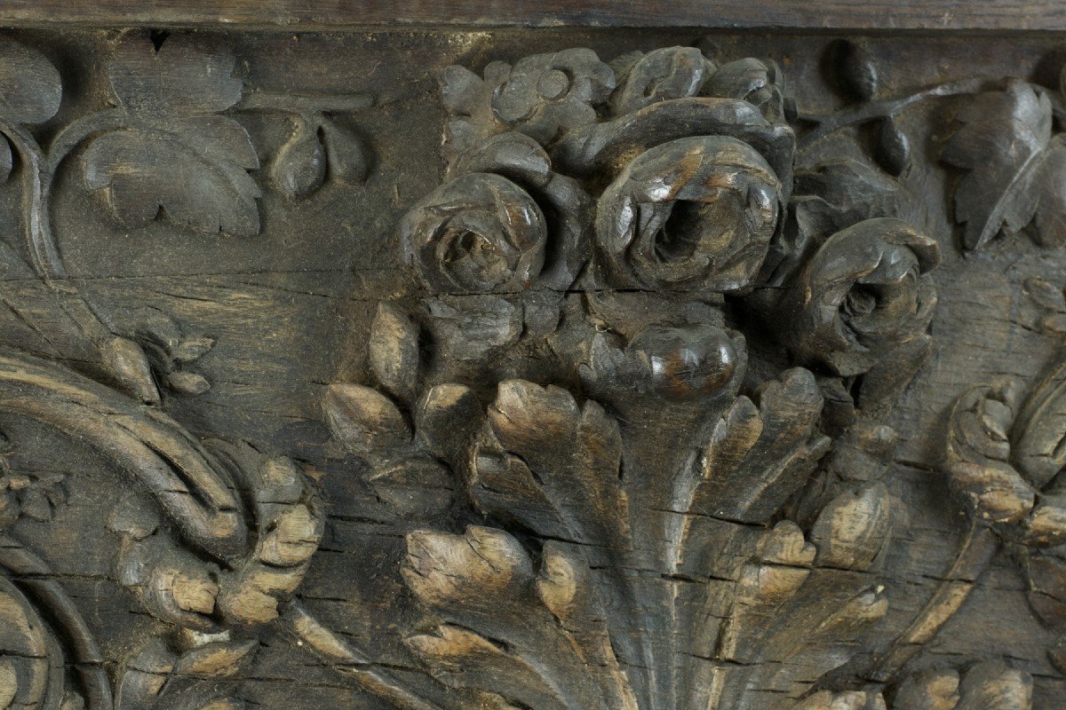 Grand Parement Ancien Bois Sculpté Bouquet De Fleurs Baroque Godrons Frise 2m Boiserie -photo-4