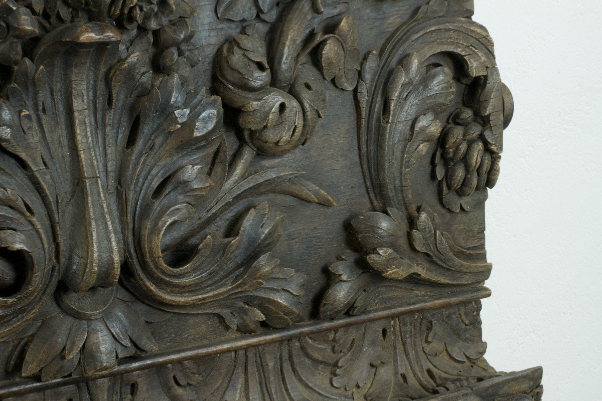 Grand Parement Ancien Bois Sculpté Bouquet De Fleurs Baroque Godrons Frise 2m Boiserie -photo-5