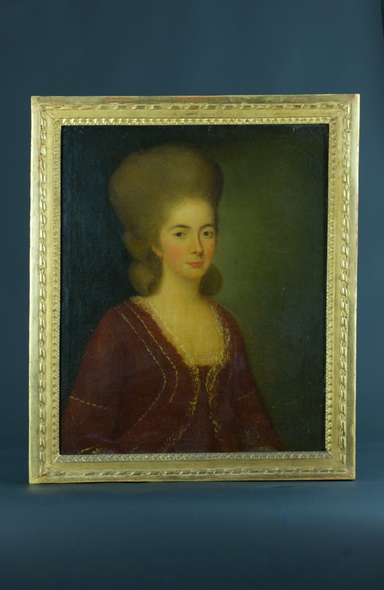 Ancien Tableau 18 ème Portrait De Jeune Femme Dame De Qualité Costume Louis XVI-photo-4