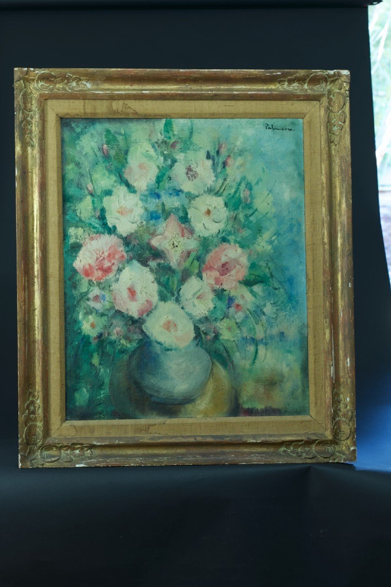 José Palmeiro Beautiful Old Painting Still Life Bouquet Of Peonies School Of Paris 30 '-photo-3