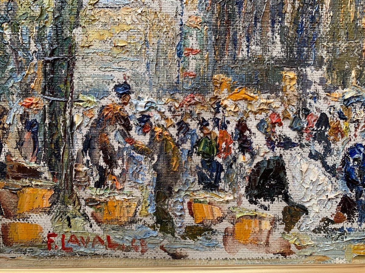 Old Painting Paris Animated Market Saint Eustache Church Landscape Fernand Laval-photo-3