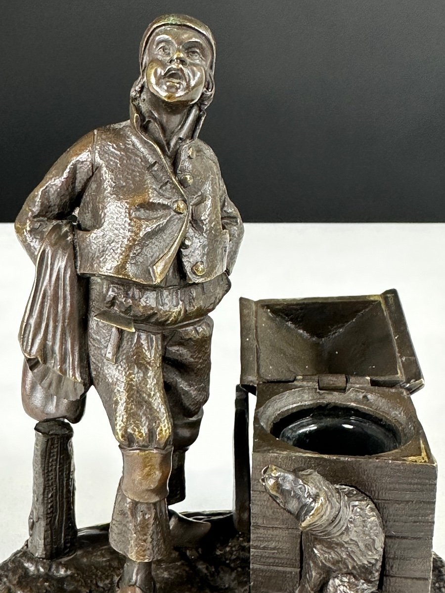 Old Bronze Inkwell Street Crier Au Chien Nineteenth Paris Old Popular Profession-photo-3