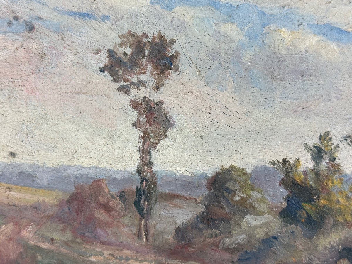 Ancien Tableau Paysage Arboré Ciel étude 1900 -photo-2