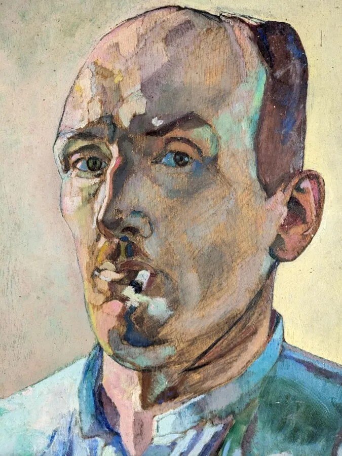 Old Painting Portrait Self-portrait With Cigarette Art Deco Signed Legendre 1934-photo-3