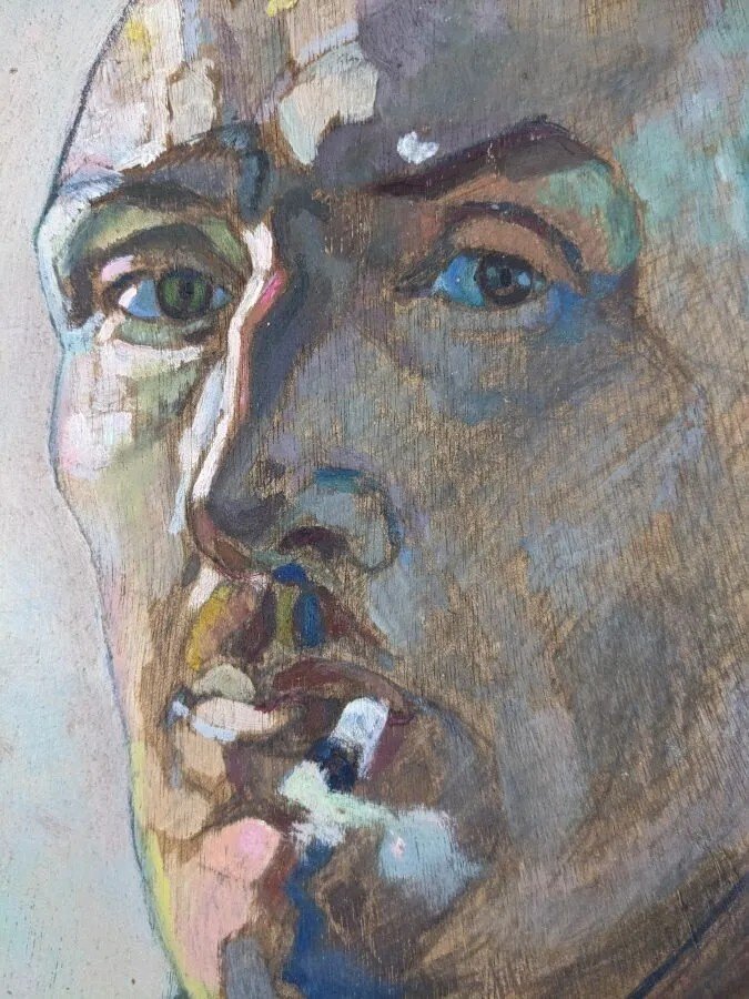 Old Painting Portrait Self-portrait With Cigarette Art Deco Signed Legendre 1934