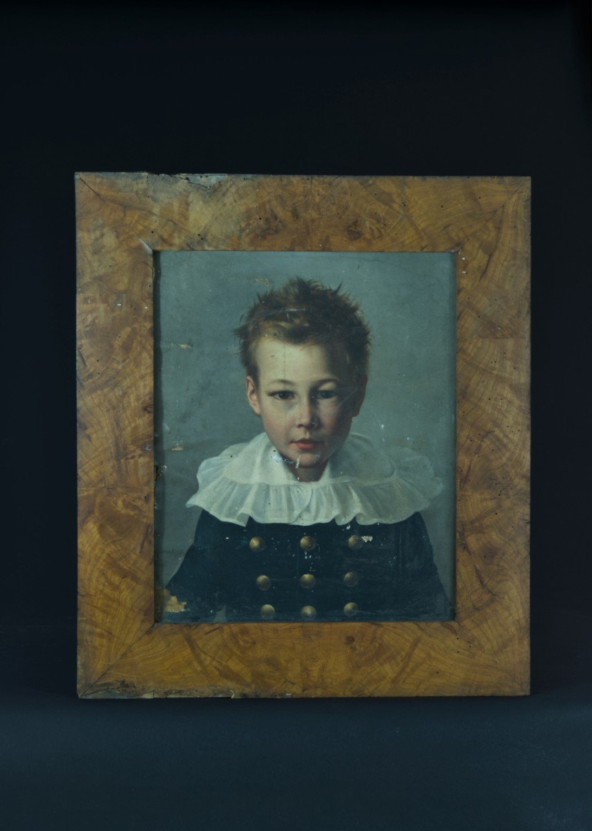 Old Painting Portrait Little Boy Fashion Restoration Delacroix Sg. Dupont 1822-photo-2