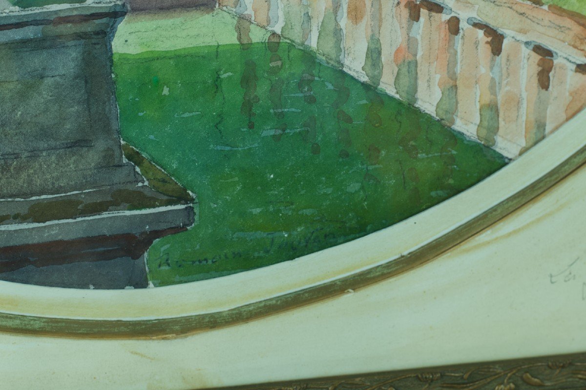 Old Painting Landscape Gardens Of The Fountain Nîmes Nymphaeum Roman Vase Jouve-photo-4