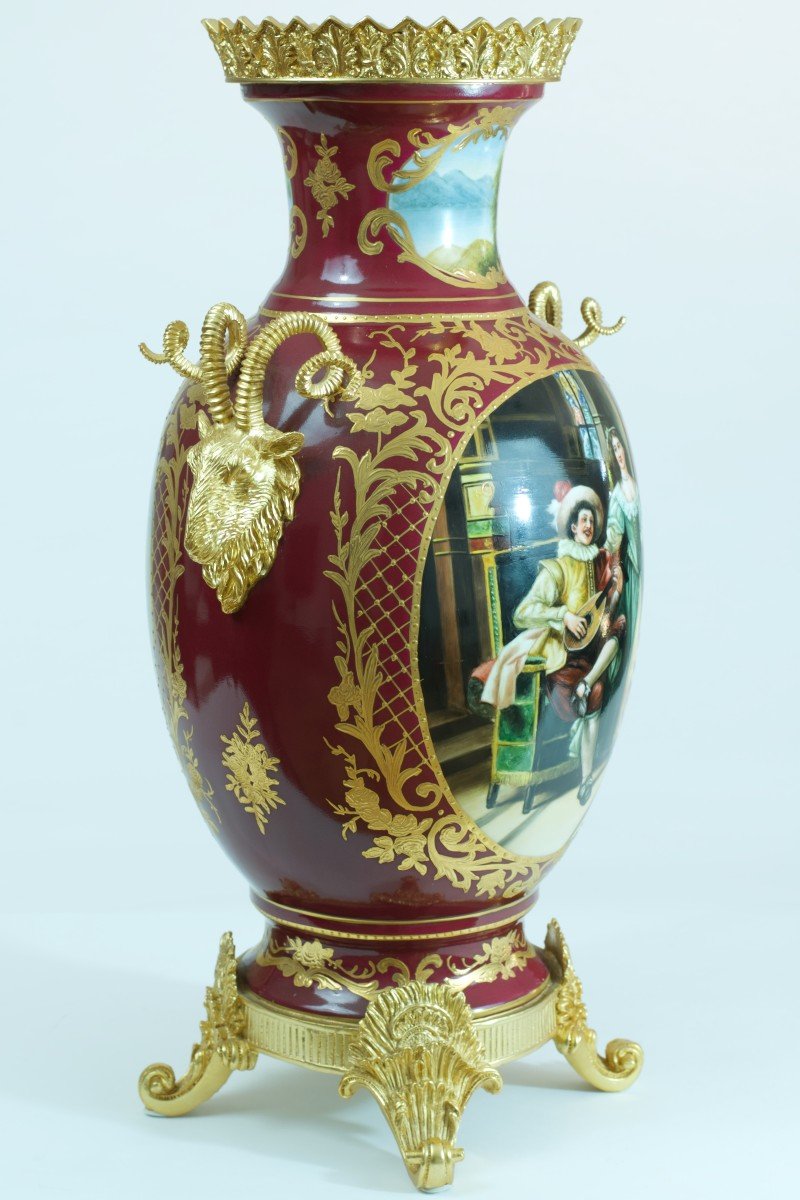 Old Important Vase In Porcelain And Gilt Bronze Ibex Style Sévres Retier-photo-3