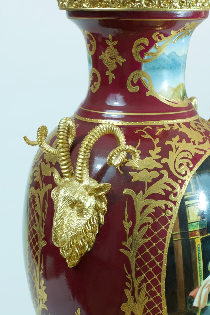 Old Important Vase In Porcelain And Gilt Bronze Ibex Style Sévres Retier-photo-5