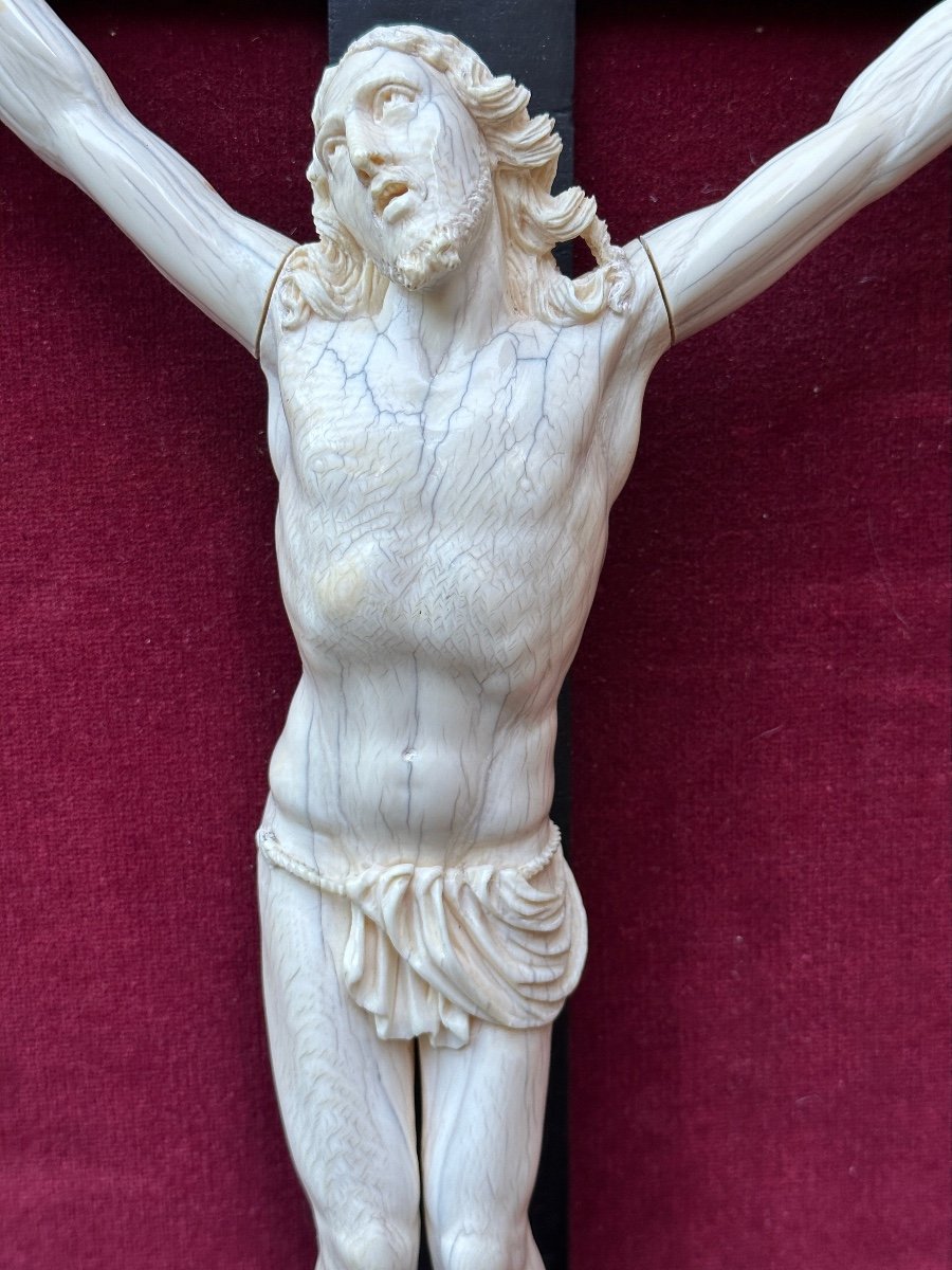 Ancien Important Christ Ivoire Crucifix Flamand 39 Cm Croix Religion Rare Cadre 18 ème-photo-3