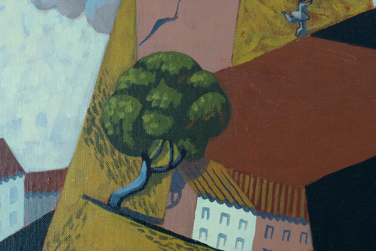 François Brochet Beau Tableau Métaphysique Cubiste Paysage Animé  Le Corbusier De Chirico hst-photo-1