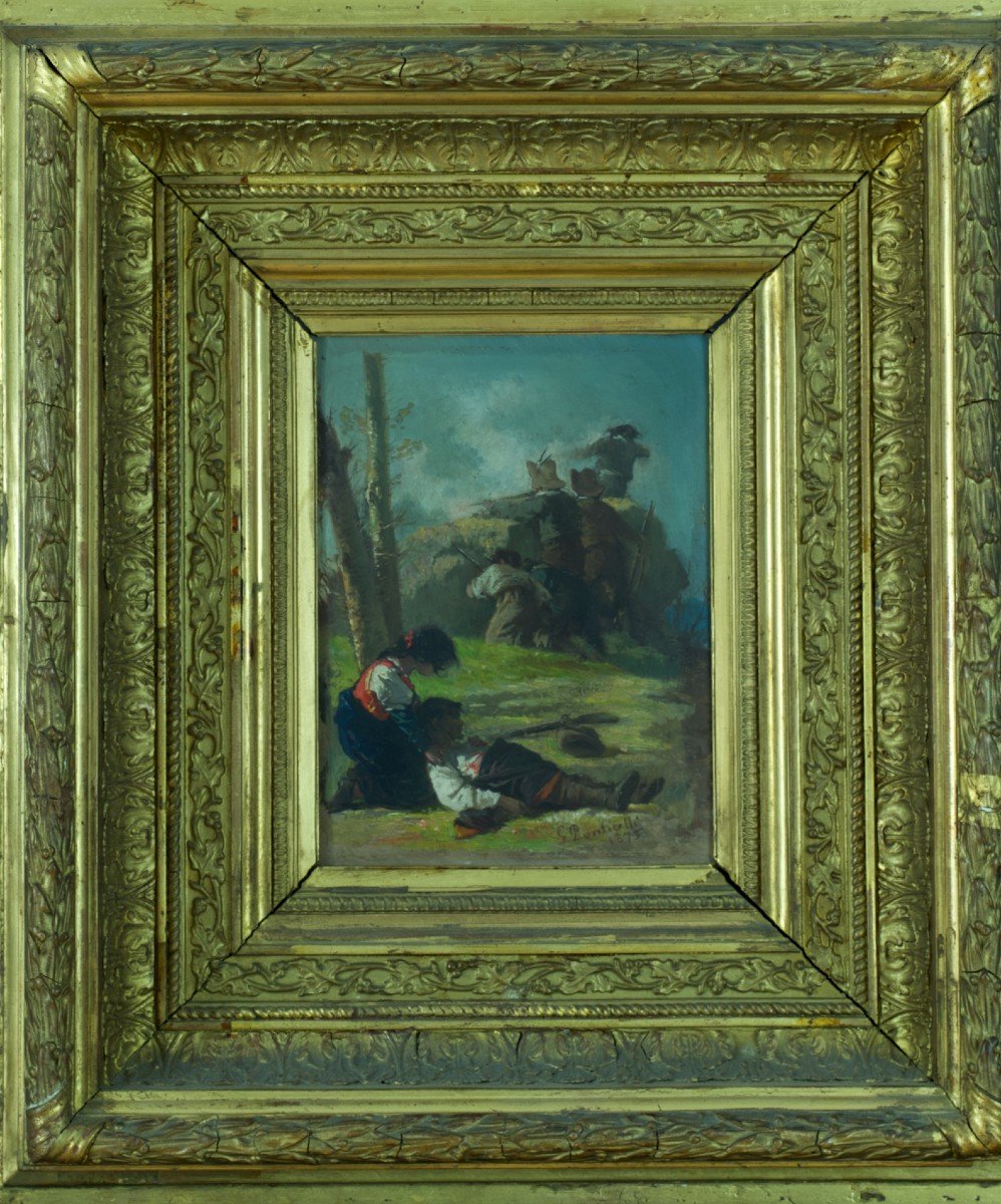 Giovanni Ponticelli Tableau Ancien Naples Enfant Soldat Patriotique Cadre 19ème Italie