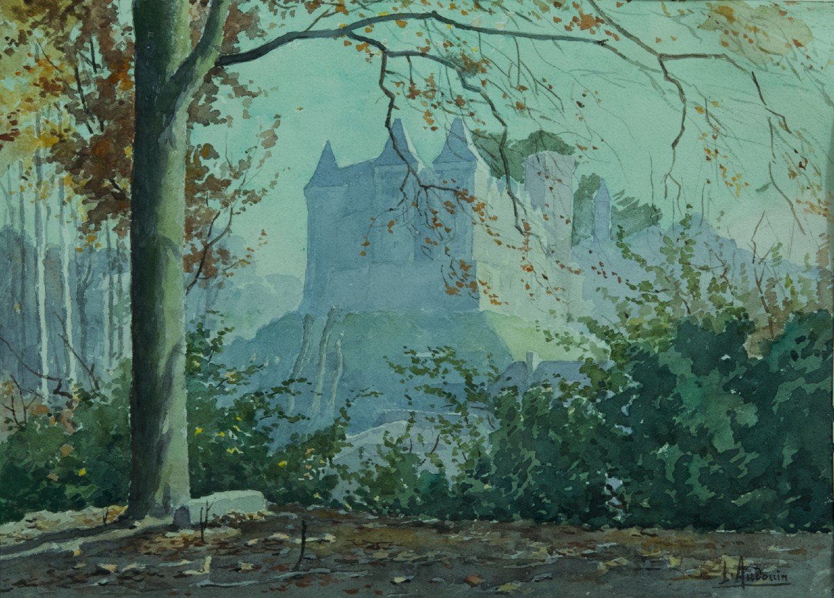 Louis Audoin Beau Tableau Ancien Vue De Chateau Henri IV Pau Parc Paysage Signé  Charente 1930