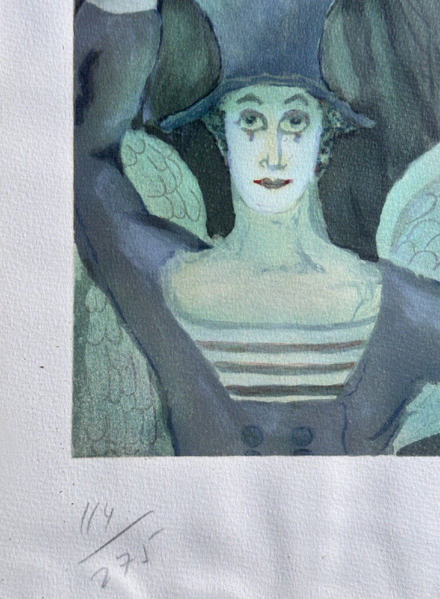 Mime Marceau Old Lithograph Adam And Eve Marcel Marceau Bip Signed Poetry Clown Circus-photo-2