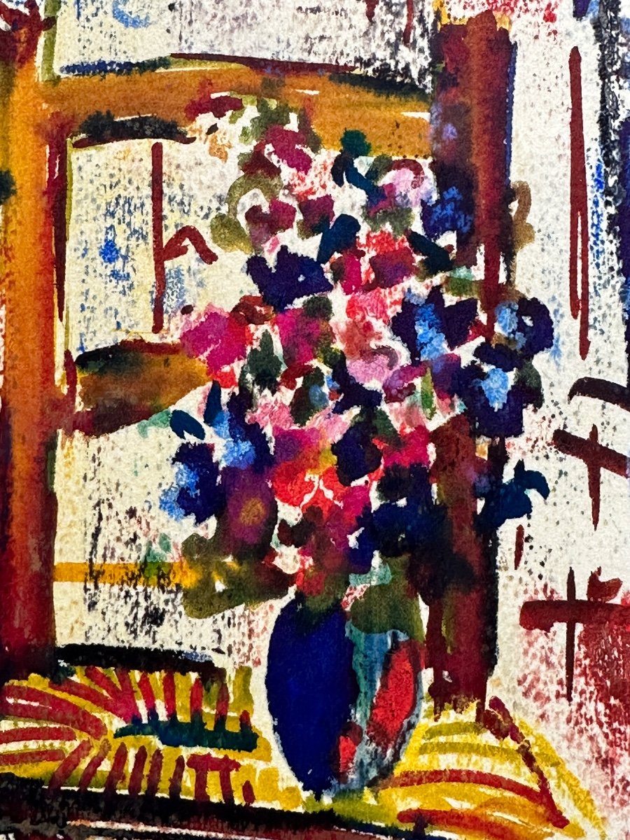  Tony Agostini Beautiful Modern Painting Bouquet Of Flowers Straw Chair Warmer Greetings 1961-photo-4