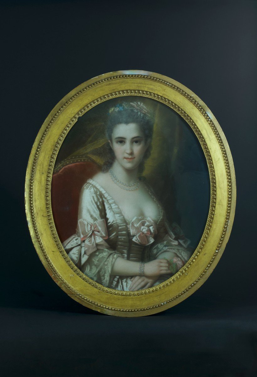 Tableau Ancien Portrait  Dame De Qualité Robe Louis XVI Femme  Pastel  18e Cadre-photo-2