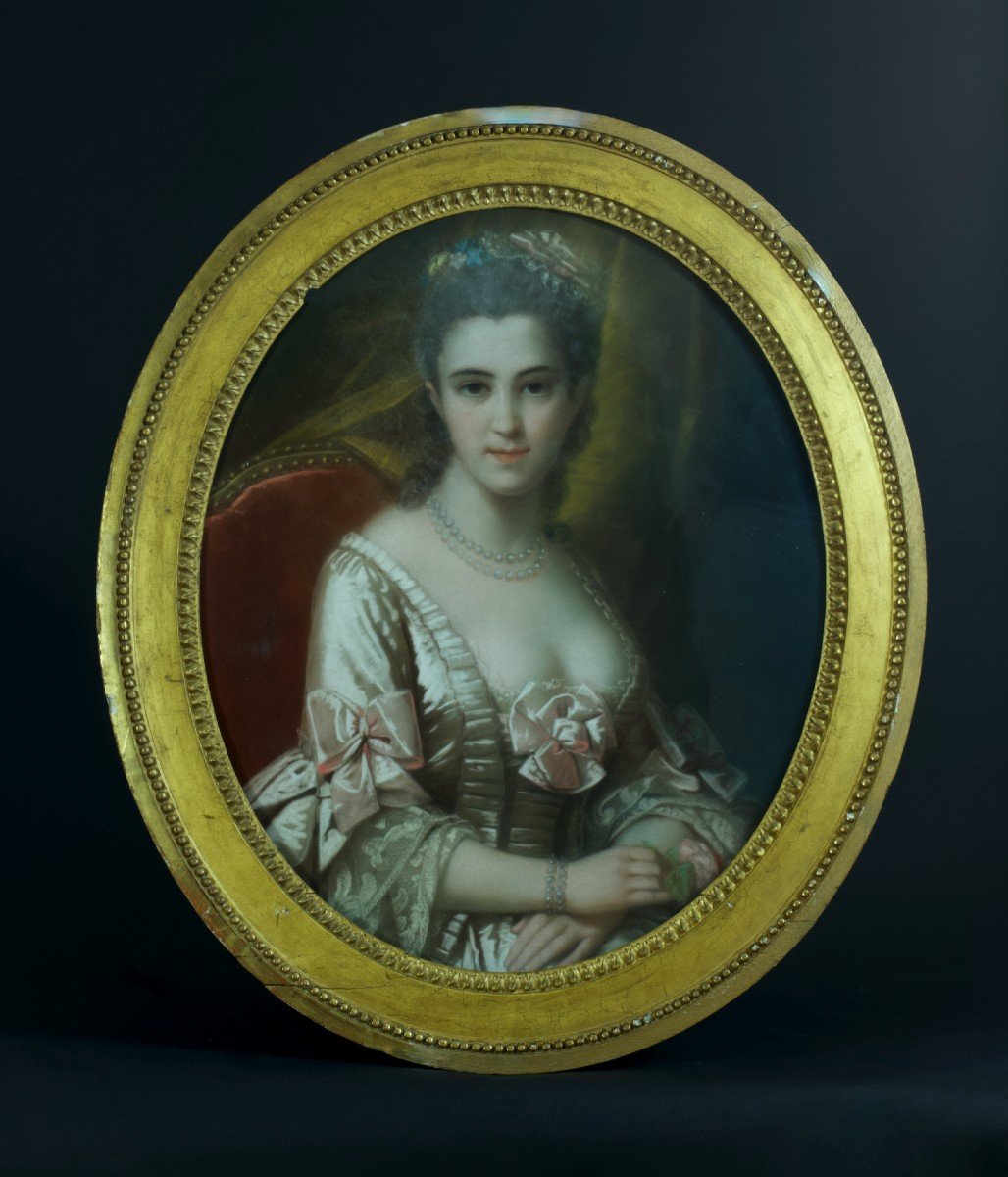 Tableau Ancien Portrait  Dame De Qualité Robe Louis XVI Femme  Pastel  18e Cadre