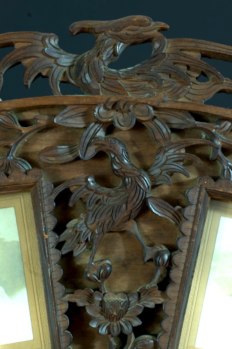 Large Old Frame In Carved Wood Dragon Birds Indochina Vietnam Foliage Photos 19th-photo-2