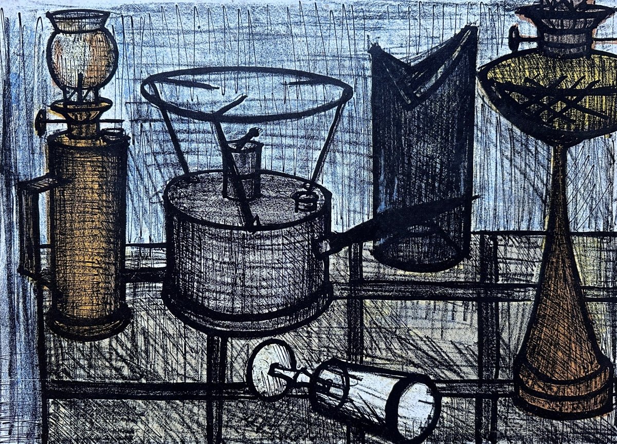 Bernard Buffet Beautiful Modern Lithograph Oil Lamp Still Life Signed Modern Art -photo-2