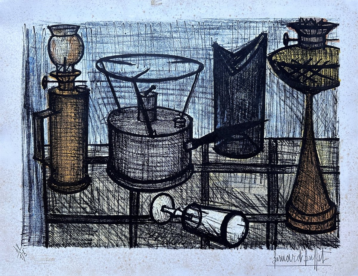 Bernard Buffet Beautiful Modern Lithograph Oil Lamp Still Life Signed Modern Art -photo-6