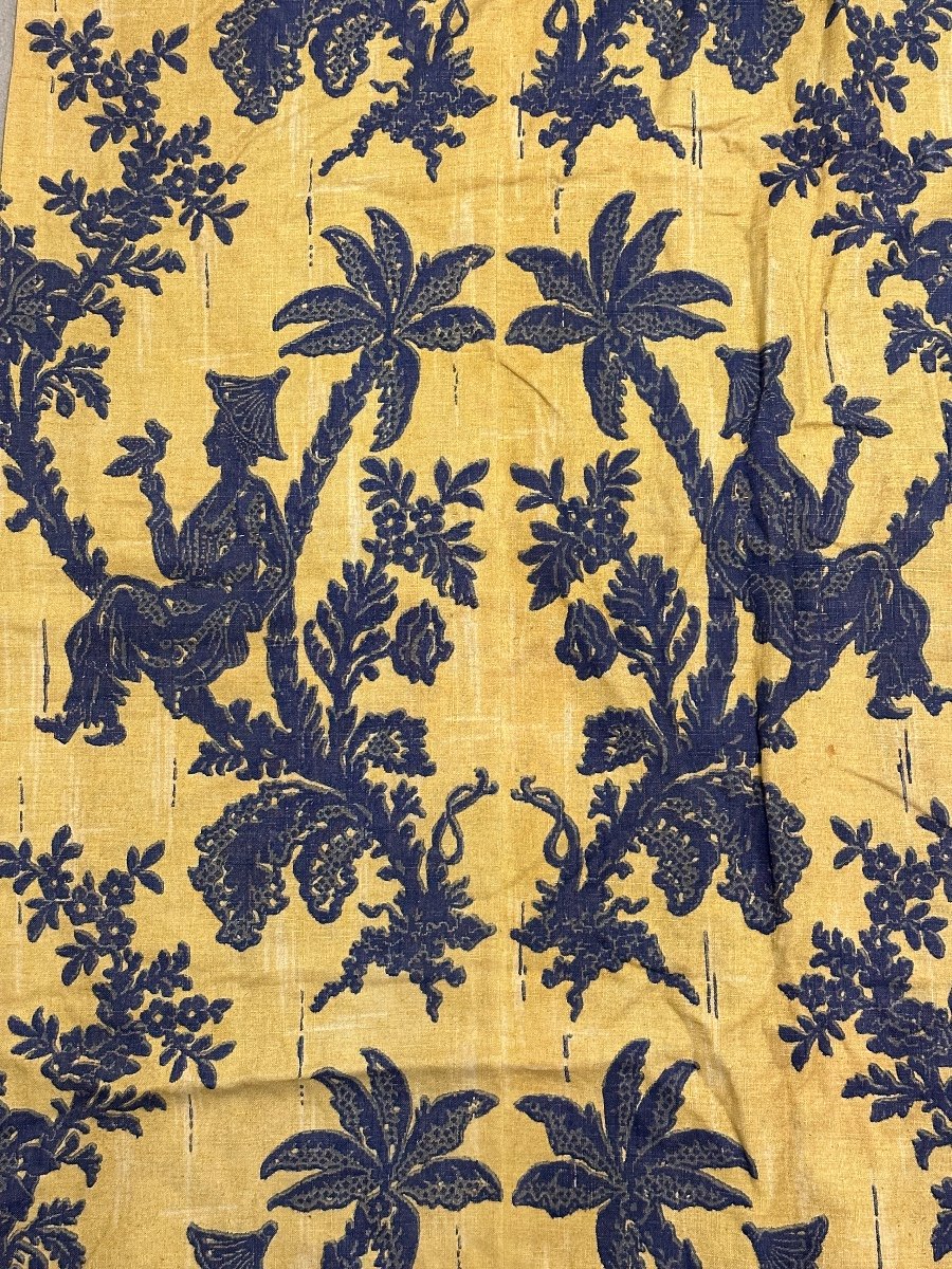 Textile Ancien Décor Rideau Cantonnière Coton Chinois Sur La Branche Peyrotte 3m Décorateur x 2