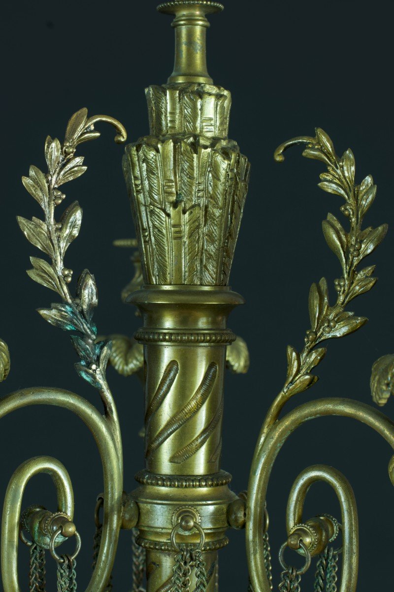 Antique Pair Of Louis XVI Bronze Candelabra Quiver Chain Candle Holder 60cm 19th-photo-4