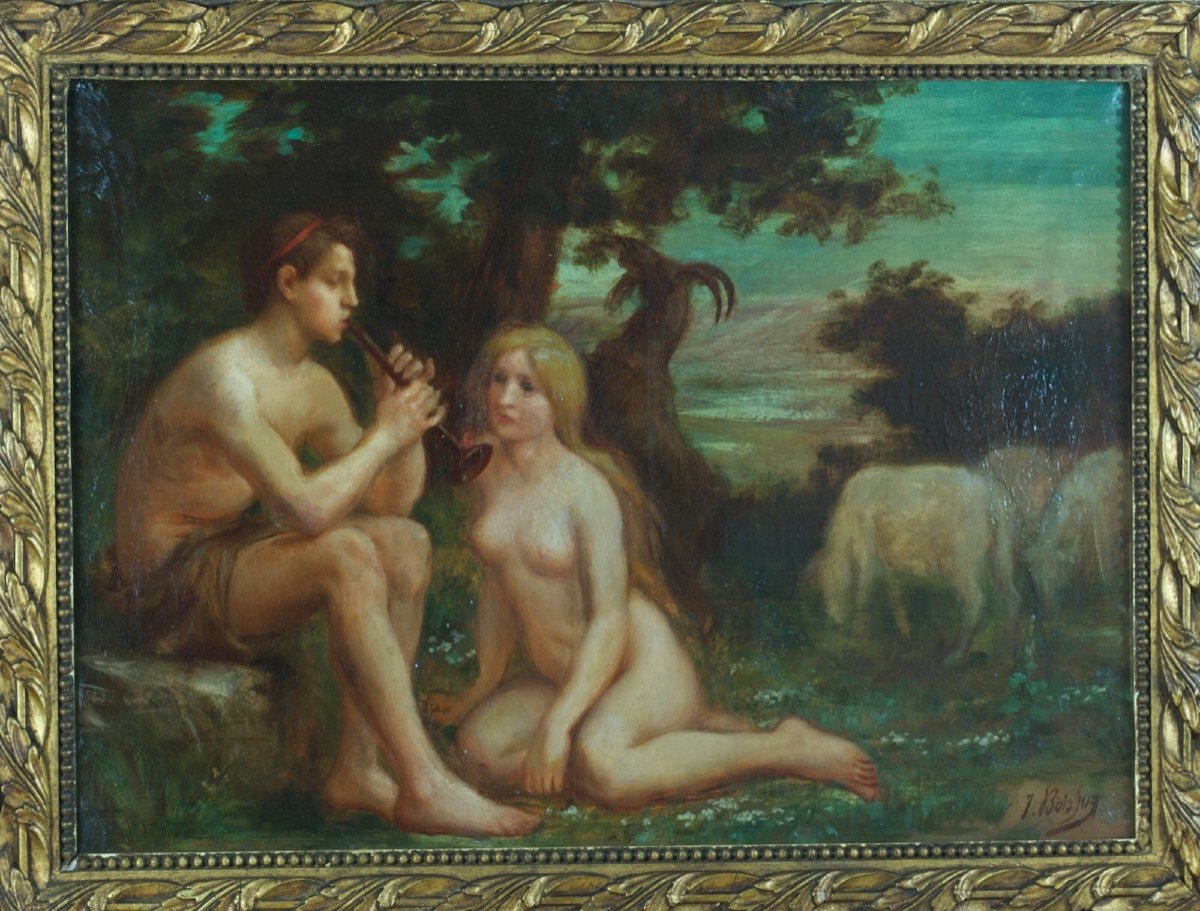  Alfred Jacques Boisson Beautiful Old Painting Portrait Young Naked Woman Shepherd Arcadia 19th Nîmes -photo-4