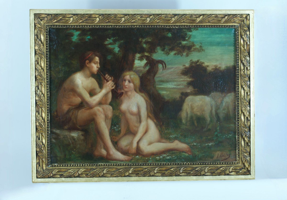  Alfred Jacques Boisson Beautiful Old Painting Portrait Young Naked Woman Shepherd Arcadia 19th Nîmes -photo-5