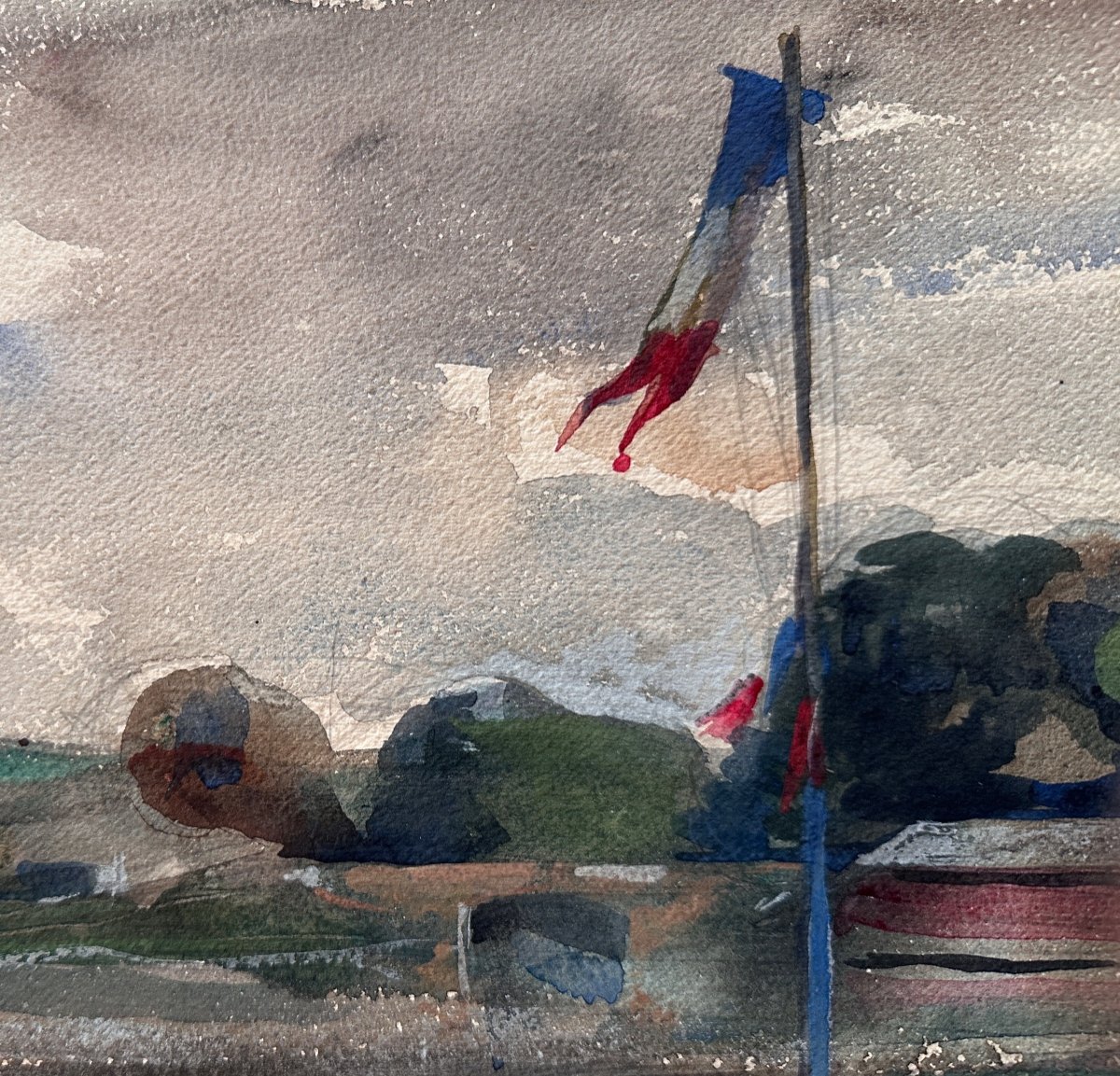Jean Terles Beautiful Landscape Drawing Flagpole With A Tricolor Flag Study Modern Art Landscape 