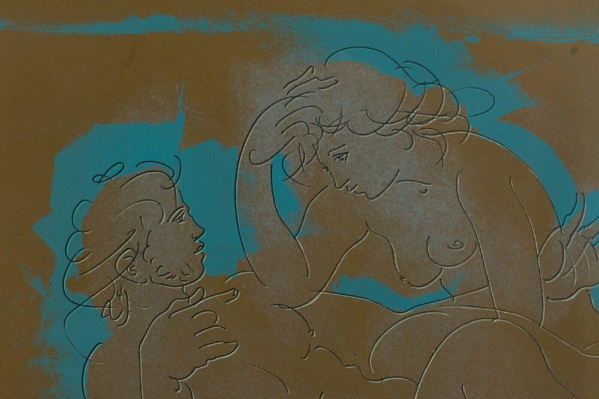 Hans Erni  Lithographie Moderne Couple Dénudé Enlacé Suisse Picasso Max Jacobs-photo-2