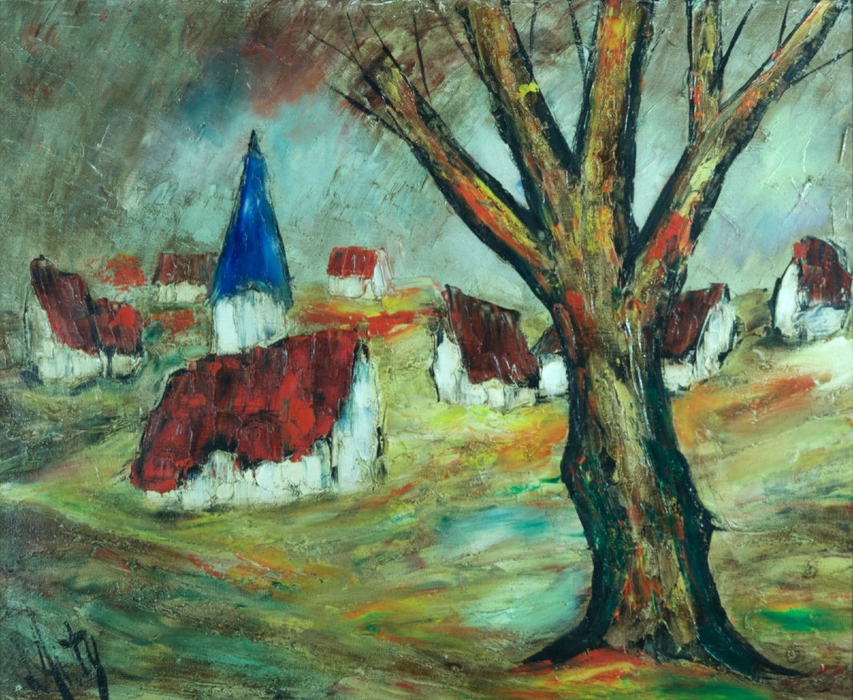 d'Anty Beautiful Modern Expressionist Painting Landscape House Red Roof Painting Canada-photo-3
