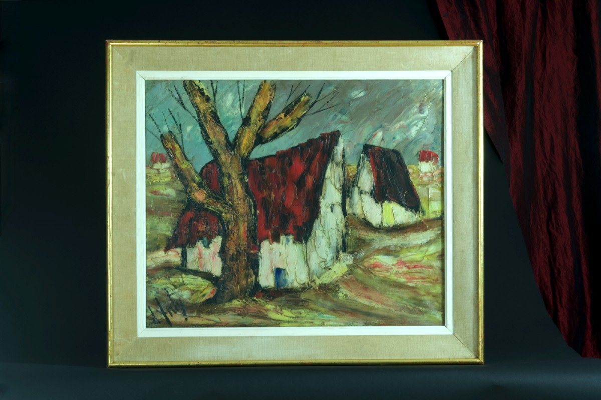 d'Anty Beautiful Modern Expressionist Painting Landscape House Red Roof Painting Quebec -photo-3