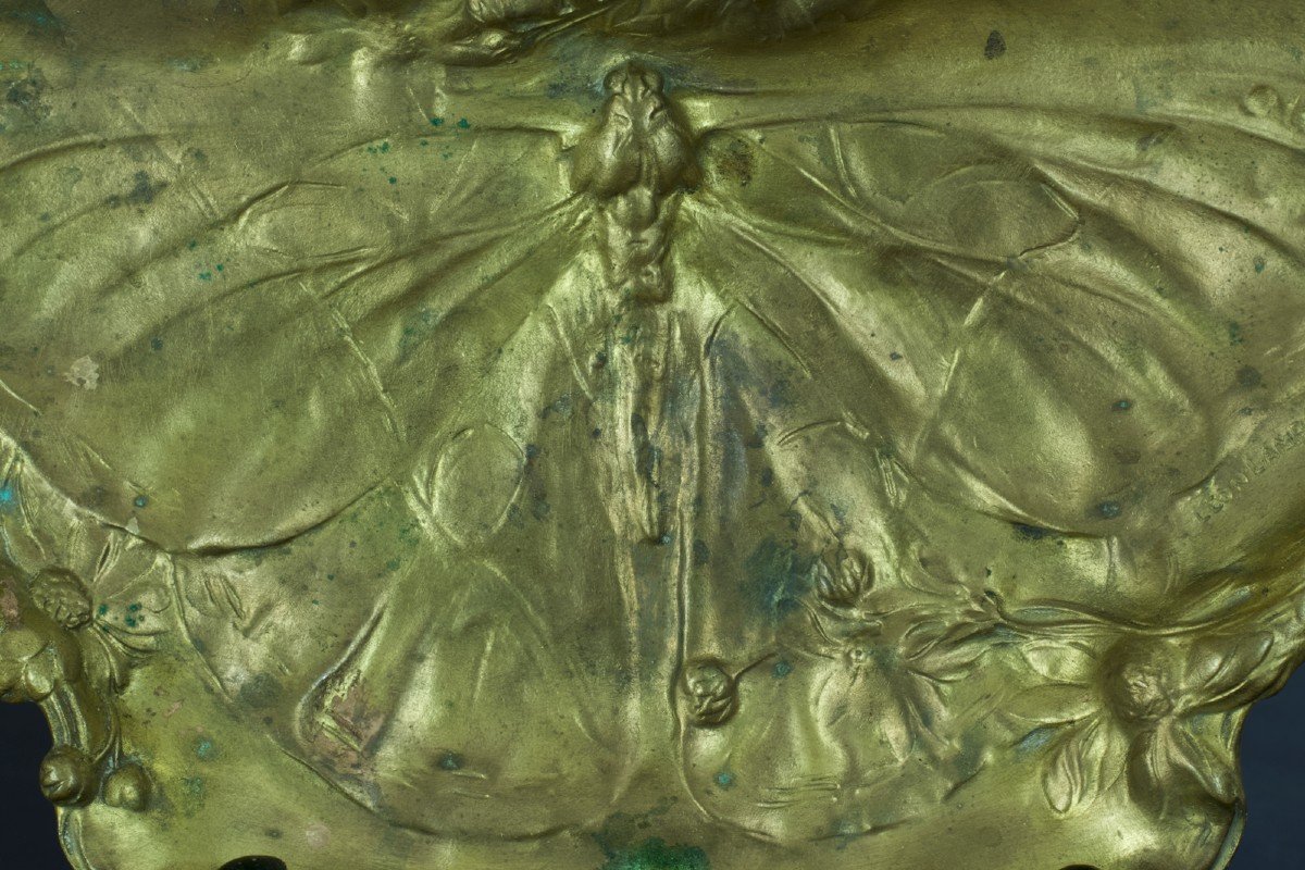 Important Empty Inkwell Pocket Dragonfly Art Nouveau Gilt Bronze Léon Lambert Siot 1900-photo-2