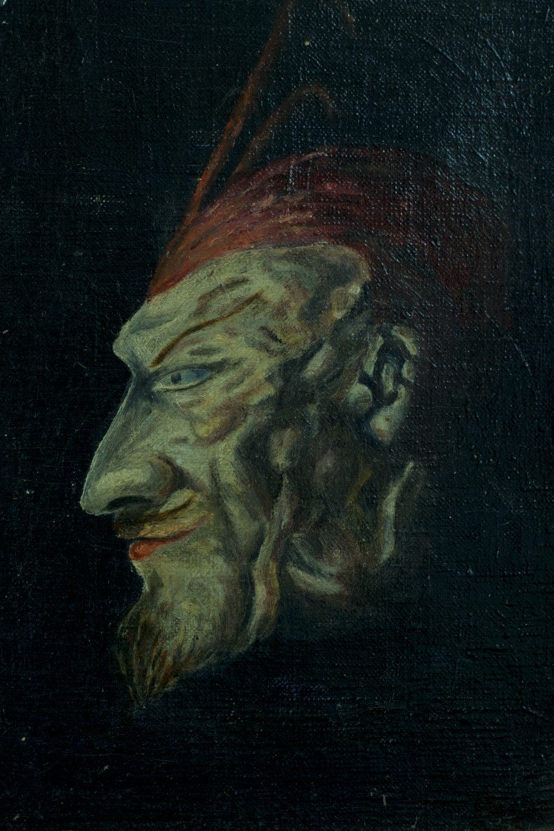 Vigorous Old Painting Portrait Mephistopheles Devil Faust 1930 Theater Painting Signed -photo-3