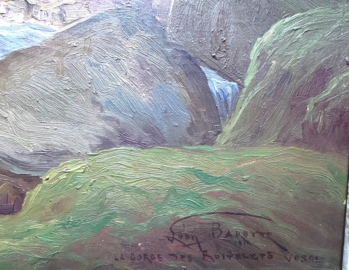 Léon Barotte Old Painting Landscape Portrait Walker The Gorge Des Roitelets Vosges Gérardmer -photo-3