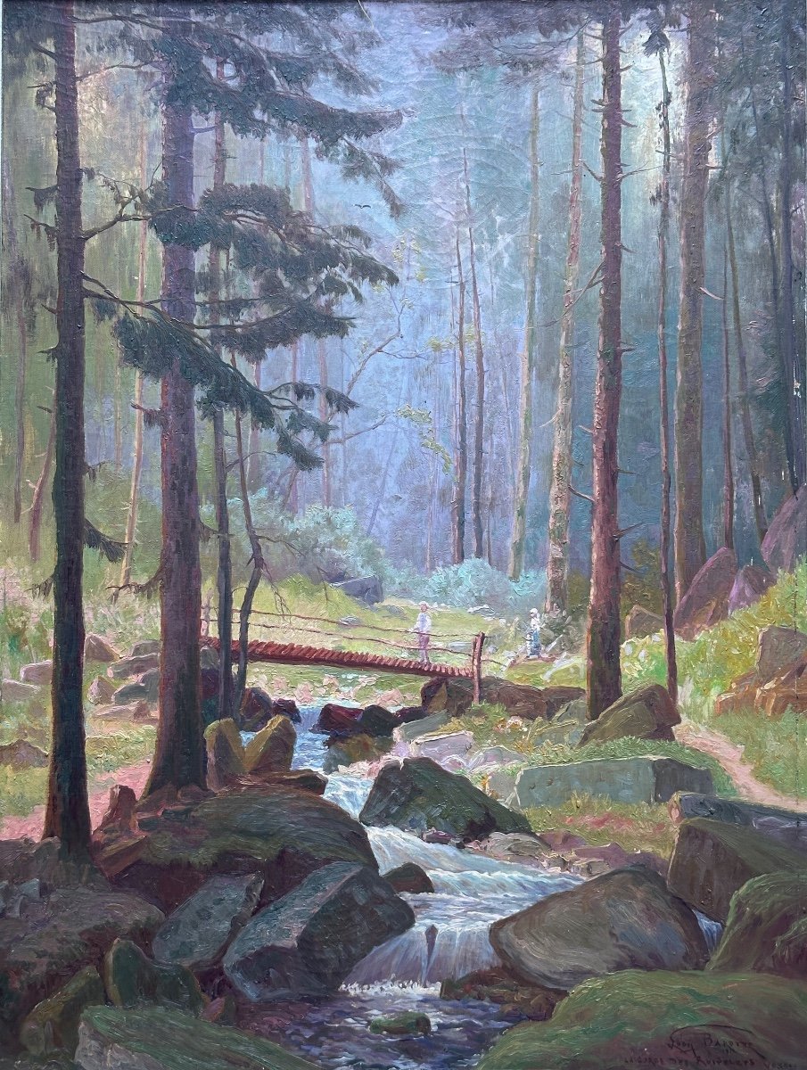 Léon Barotte Tableau Ancien Paysage Portrait Promeneur La Gorge Des Roitelets Vosges Gérardmer 