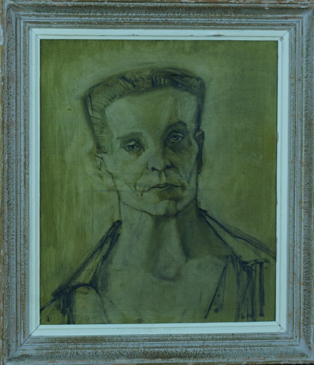 Sam Ringer Tableau Moderne Portrait d'Homme  Expressionniste  1950 Peinture Hst  Judaica-photo-1