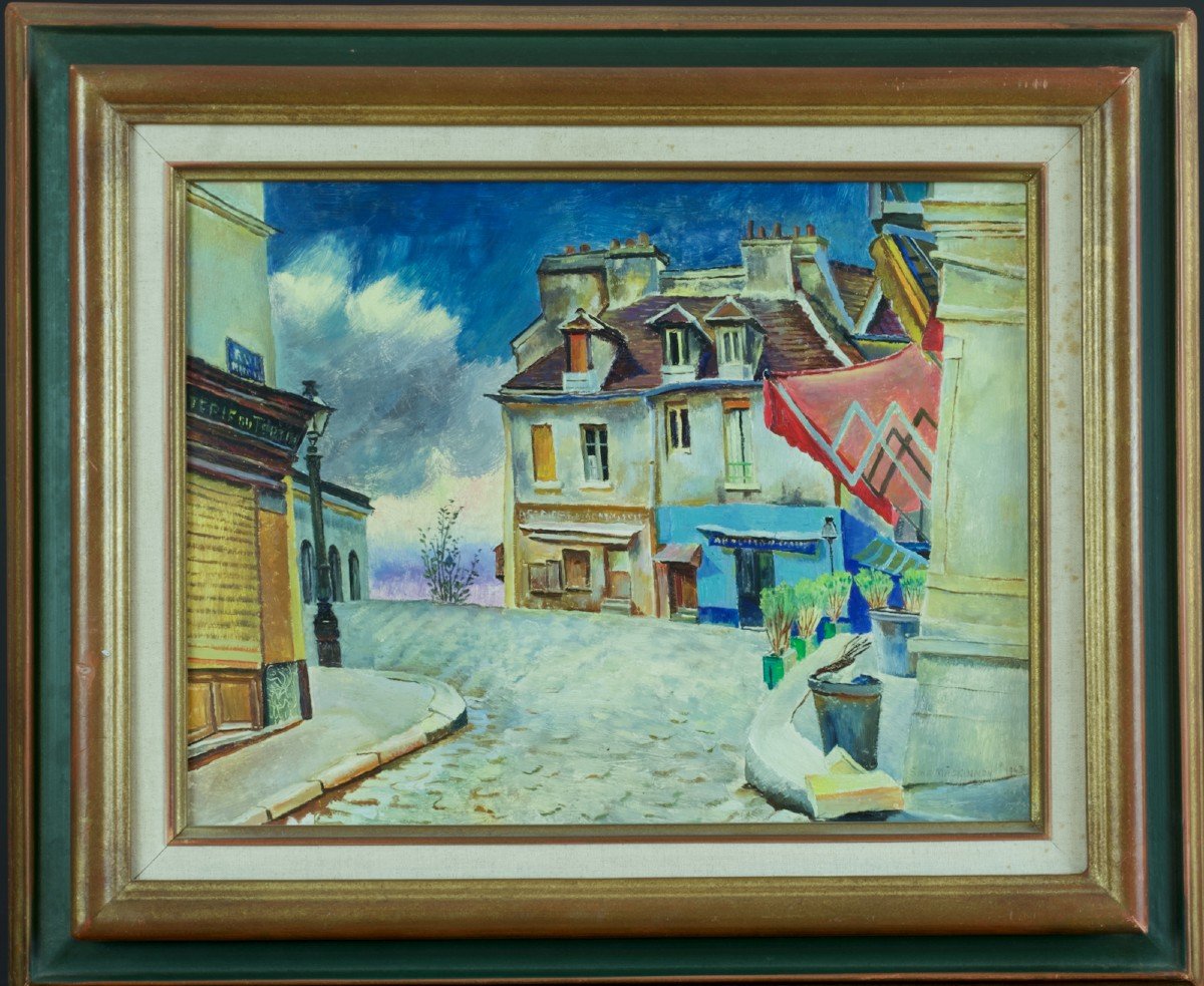 Sine Mackinnon Tableau  Moderne Peinture  Coin De Rue Paris Vieux Montmartre Réverbère Ireland 