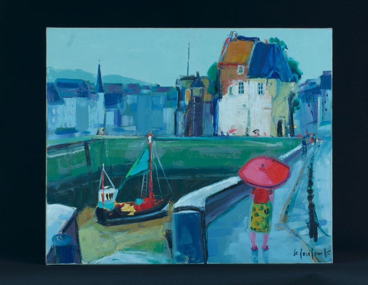 Modern Painting Marine The Port Of Honfleur Normandy Animated Georges Coulomb 20th Friez-photo-8