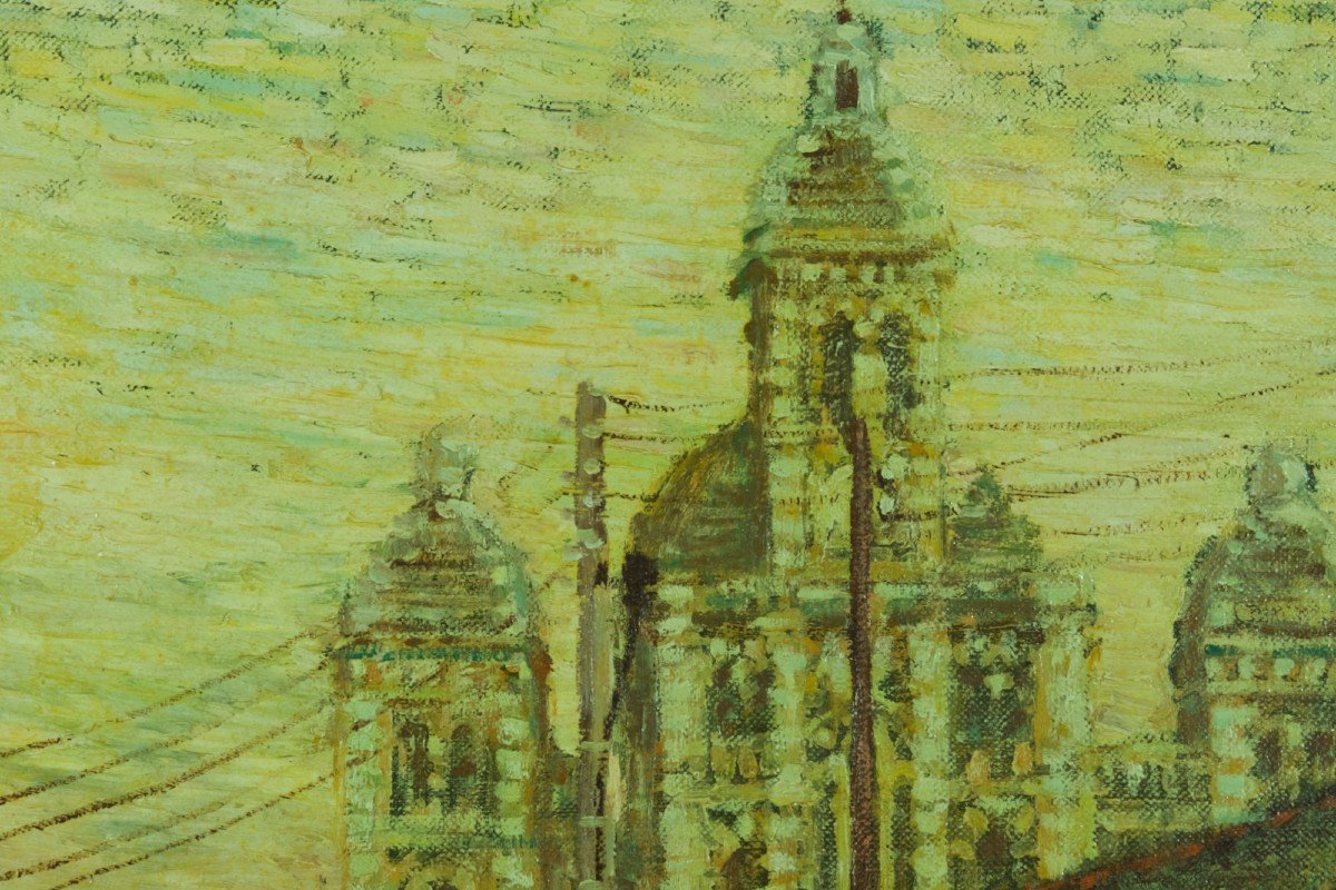 Old Painting View Of Granville Landscape Post Impressionist Saint Paul Church Normandy-photo-1